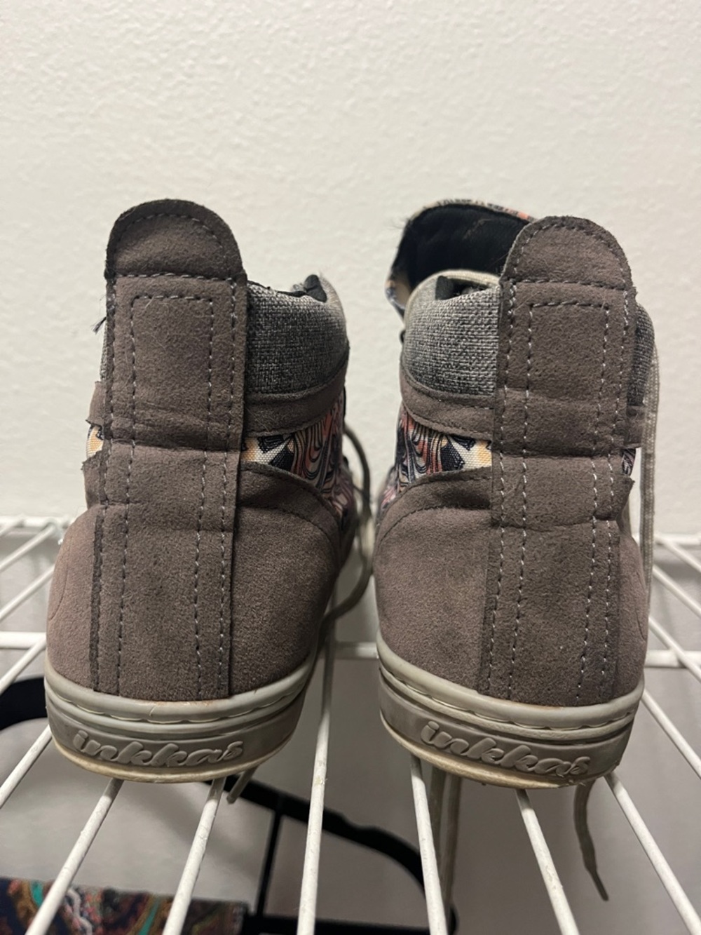 inkkas Taupe Suede High-Top Sneakers with Patterned Trim